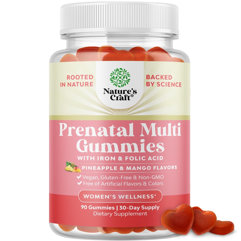 Vegaani prenataalinen Gummies naisille - Gummy prenatal vitamiineja naisille, joilla on rauta foolihappoa ja superhedelmät Blend - purut vitamiinit Gummy Formula (Pineapple Mango) 1 kuukausi