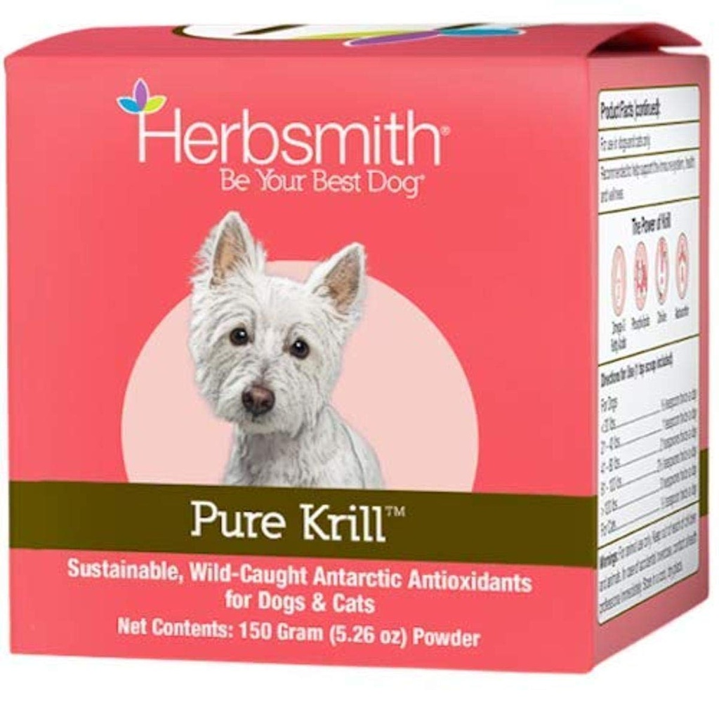 Herbsmith Pure Krill - Wild-Caught Antarctic Krill - Bara 1 Ingrediens - Astaxanthin för hundar - Redo att använda Omega 3s - Alternativ till Krill Oil för hundar - 150g