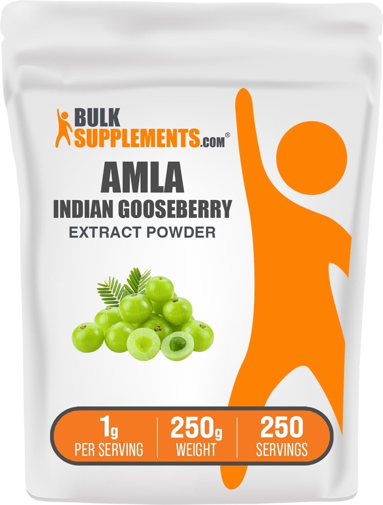 BulkSupplements.com Amla Extract Powder - Intian karviaismarjauute, Amla Powder - Gluteeniton, 1g per Tarjoilu, 250g (8.8 oz) (Pakkaus 1)