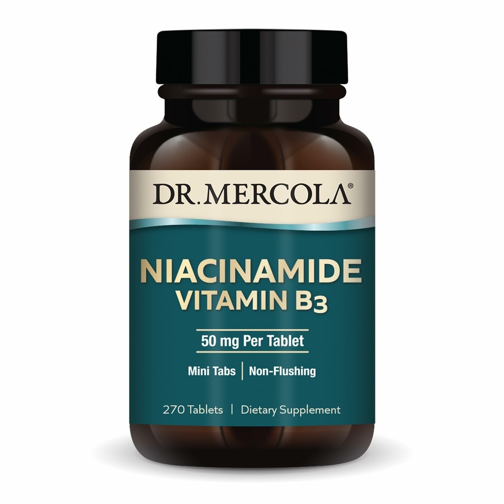 Tri. Mercola Niacinamide B3-50 mg per tabletti - Tukee Metabolic Health - ei-huuhteleva - Mini Tabs - Ei-GMO, Gluteeniton & soijaton - 270 tarjoilua (270 tablettia)