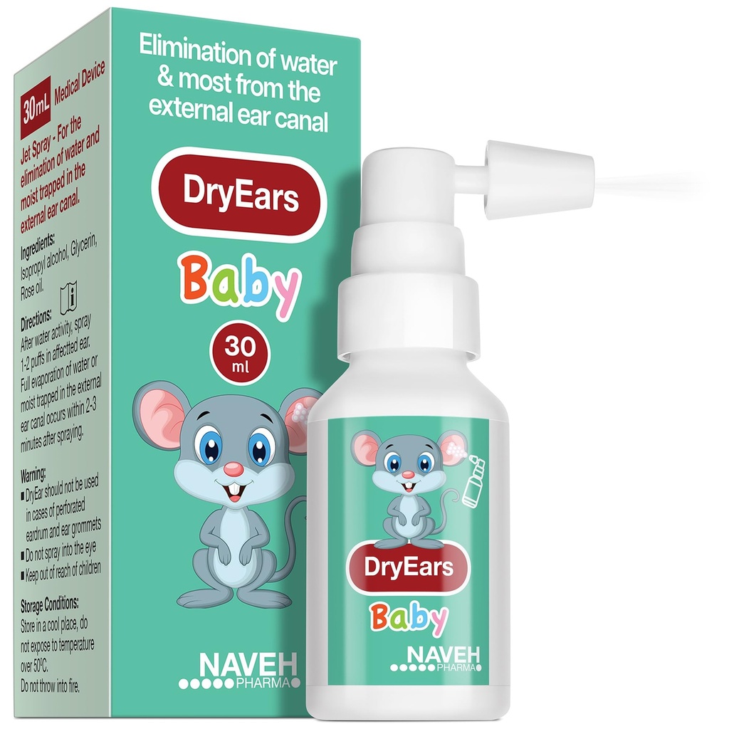 NAVEH PHARMA® Dry Ears Baby | Swimmers Ear Drops Spray | Ear Drying Drops för små simmare | Ta bort vatten fångad i öron på sekunder | Förhindra hörselnedsättning (1 Fl Oz)