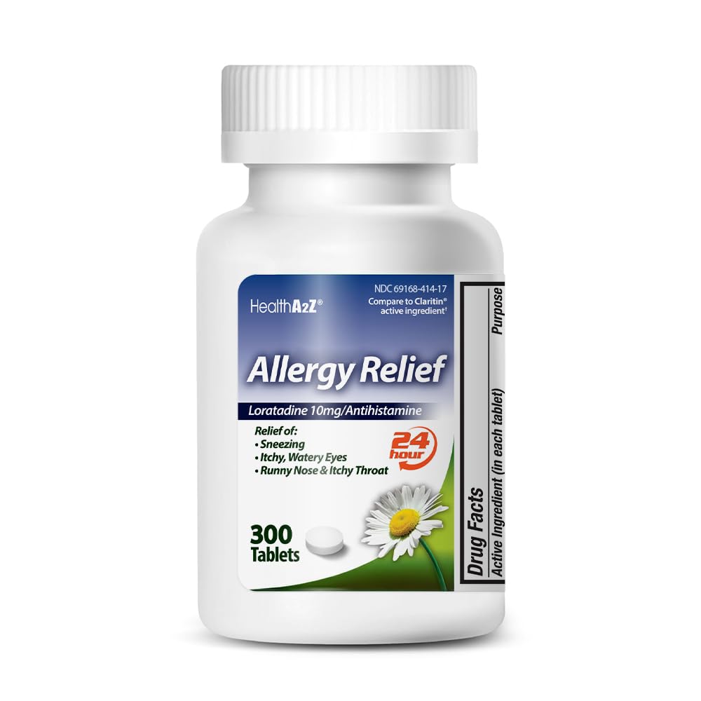 HealthA2Z® Allergy Relief | Loratadine 10mg | Antihistamin | Relief från Itchy Throat, Sneezing, Runny Noses | 24-timmars allergimedicin (300 tabletter)