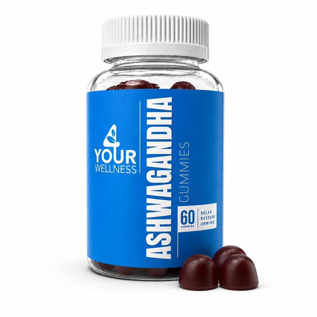 Ashwagandha Gummies Mixed Berry KSM-66, Lion's Mane, Vitamiini-D, Ei-GMO, Gluteenittomat, Liivate vapaa & Kosher (60 laatikko 1)