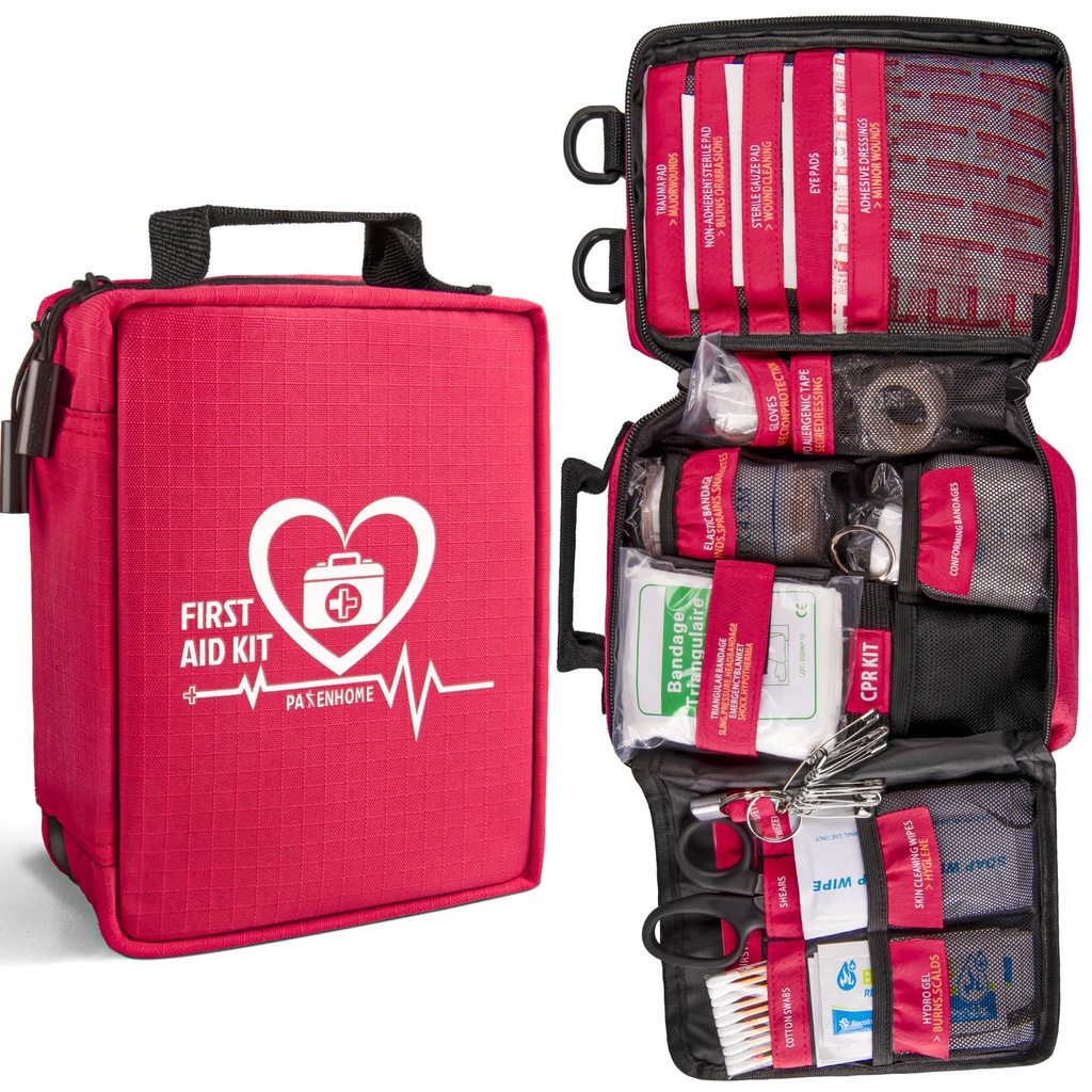 Första hjälpen Kit, Trauma First Aid Kits med Märkta Compartments Molle System, Professional Emergency Kits för hem, kontor, bil, utomhus, vandring, resor, camping
