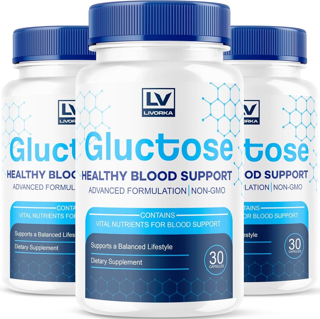 (3 Pack) Gluktos Avancerat blodstöd, Gluktos, Gluktos - Avancerad blodstödstillägg, Gluctose Supplement Support Capsules - All Natural Formel, 90 kapslar för 3 månader