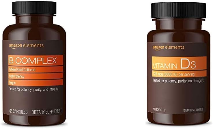 Elementit B Complex (65 kapselia) ja elementit D3-vitamiini (180 Softgels)