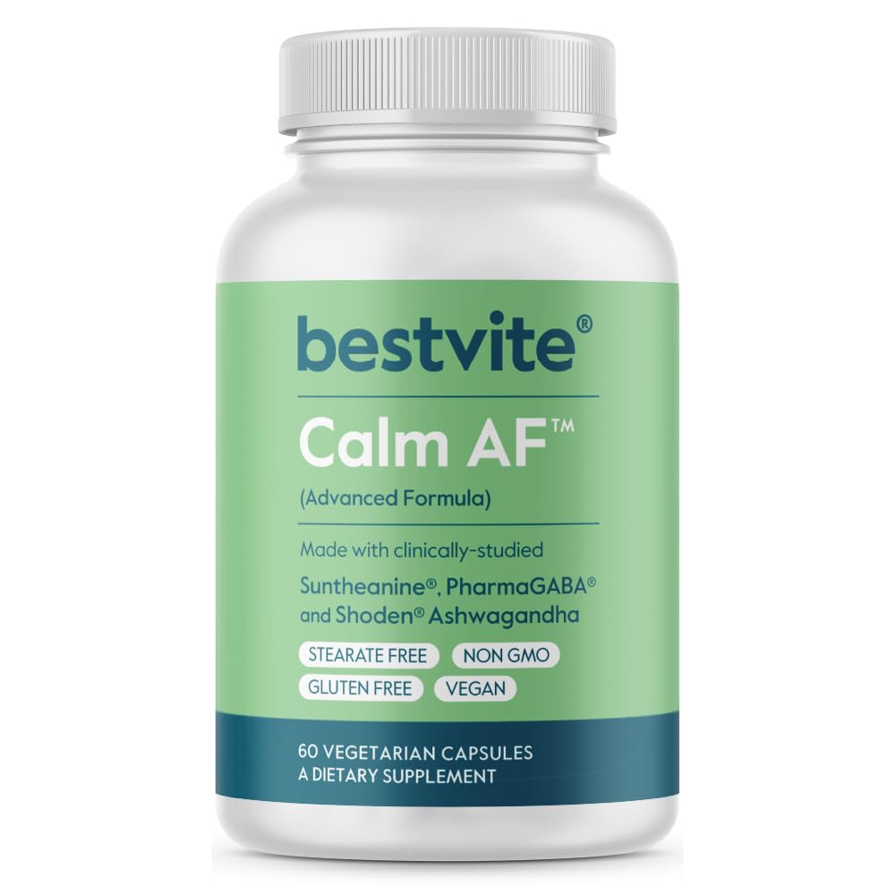Calm AF (Avancerad Formel) (60 Veggie Caps) - Clinically Studied Shoden Ashwagandha, Suntheanine L Theanine, PharmaGABA - No Stearates - Vegan - Non GMO - Gluten Free - Ashwagandha & GABA Supplements