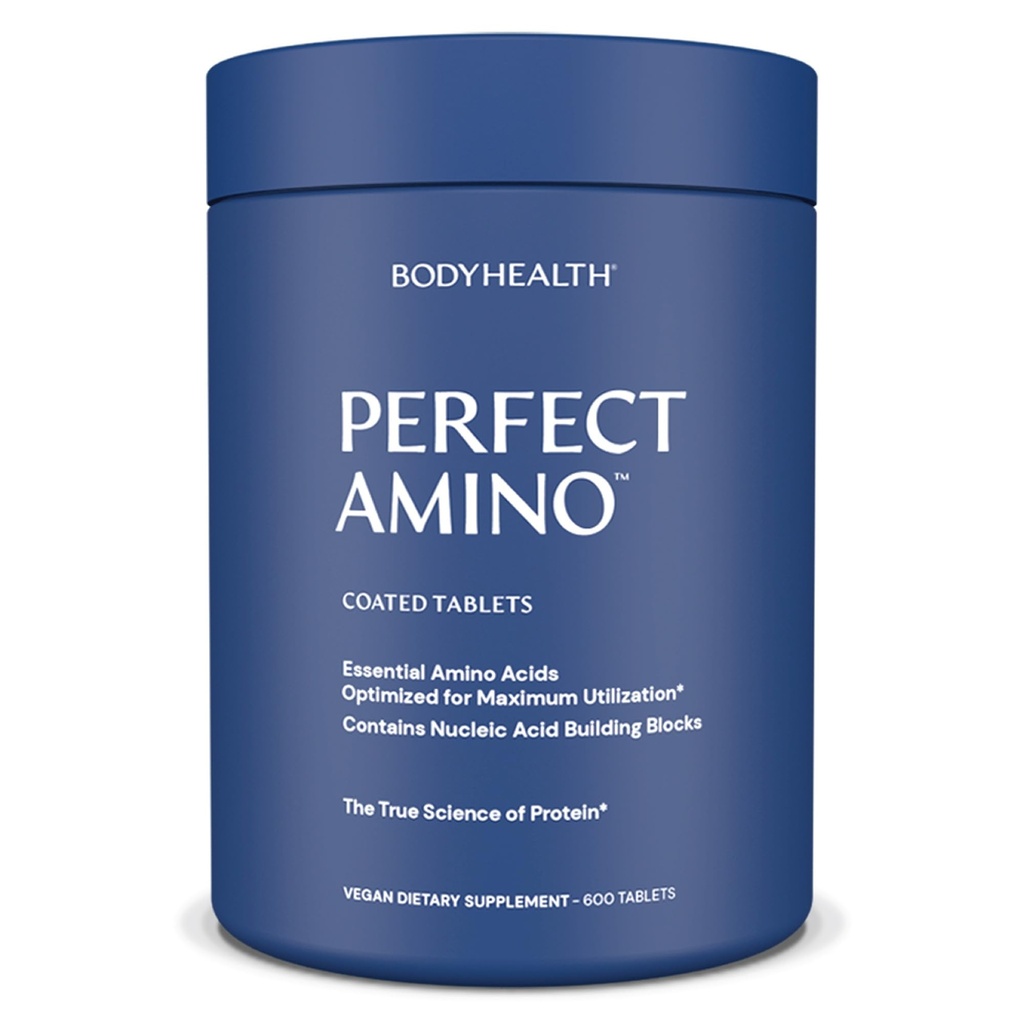BodyHealth PerfectAmino (600 ct) Helppo niellä tabletteja, Essential amino Acids Supplement with BCAAs, Vegan Protein for Pre/Post Treout & Muscle Recovery with Lysine, Tryptofan, Leusine, Metionine
