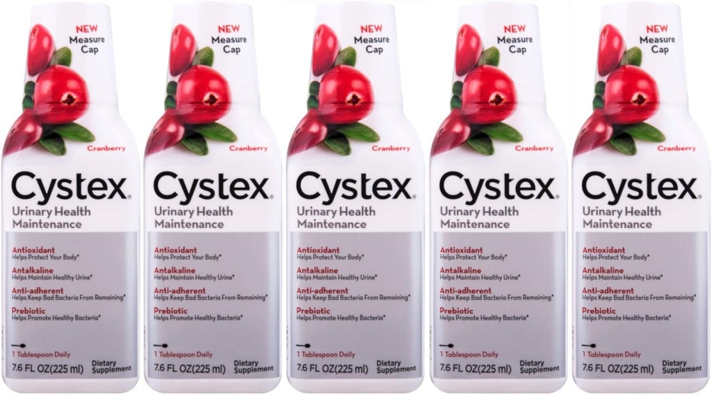 Cystex UTI Prebiotic Cranberry Liquid, Urinary Tract Support med D-Mannose, Vitamin C och Bromelain, 7.6 FL OZ (Pack of 5)
