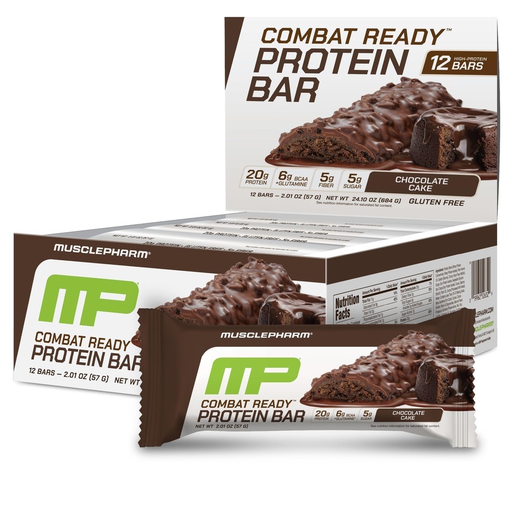 MusclePharm Combat Sport Bar, Chocolate Cake Flavor High Protein Bars, Combat Cravings, Fuel Performance & Meet Energy Demands, 20g Protein från Whey Protein, 5g Fiber, Gluten Free, 12 Bars