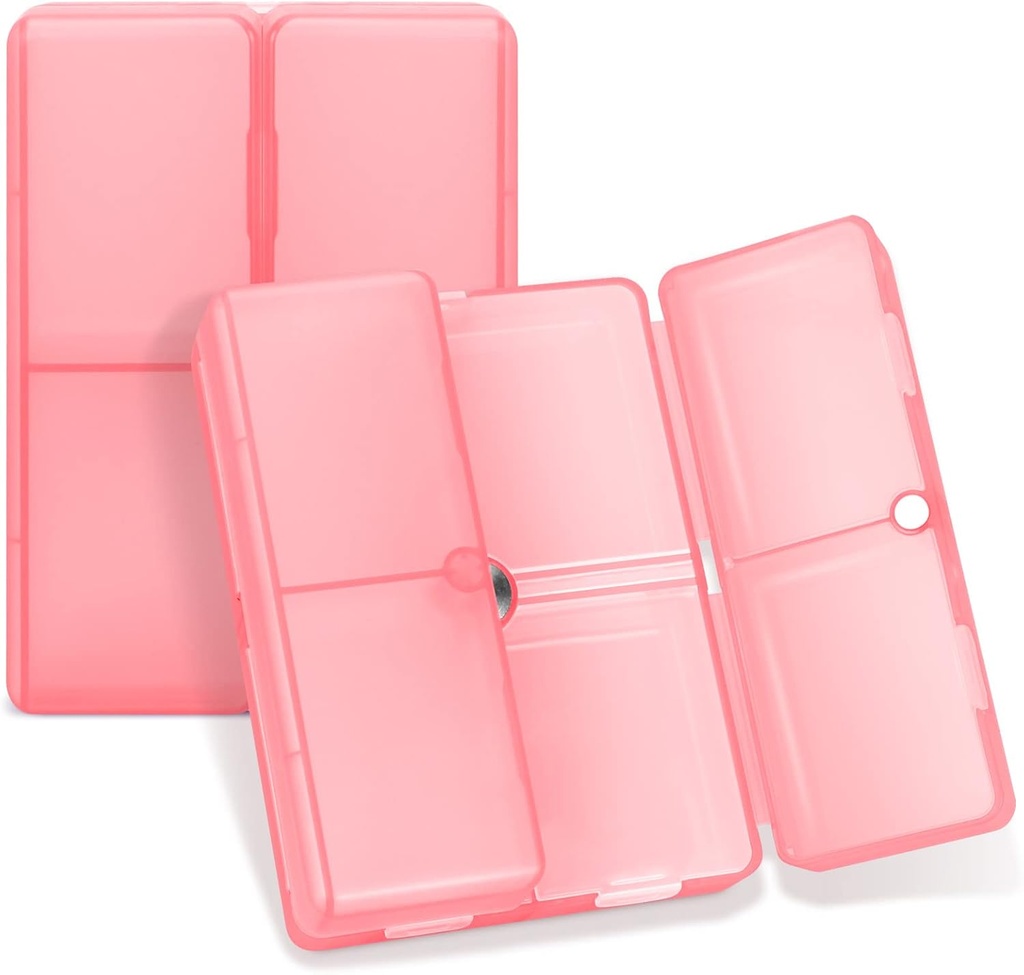 FYY Daily Pill Organizer, 7 Compartments Portable Pill Case Travel Pill Organizer, [Folding Design] Pill Box för väska ficka för att hålla vitaminer,Cod Liver Oil, Tillskott och Medication-Clear Red