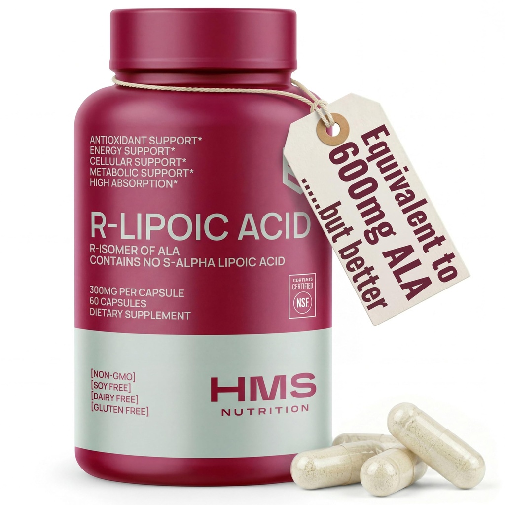 Vakautettu R-lipoiinihappo 300 mg per annos, R Alpha Lipoic Acid ALA Supplement Antioksidantti hermo-, energia- ja aineenvaihduntatuki, NSF Certified Supplements, non-GMO & Vegan,60 kapselia,2 kuukauden toimitus