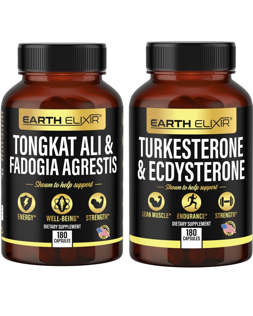 Earth Elixir Fadogia Agrestis 600mg ja Tongkat Ali 500mg + Turkesterone1000mg ja Ecdysterone 1000mg Suplments (180 kapselia)