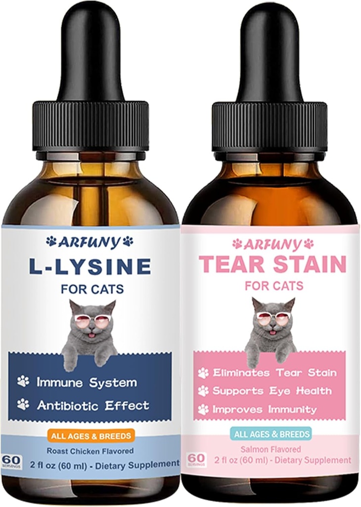 Lysin för katter & Tear Stain Remover - Stöd för normal visuell funktion, Tear Stain Elimination, Cold Relief - Cat Respiratory and Eye Infection Treatment för Runny Nose och Watery Eyes