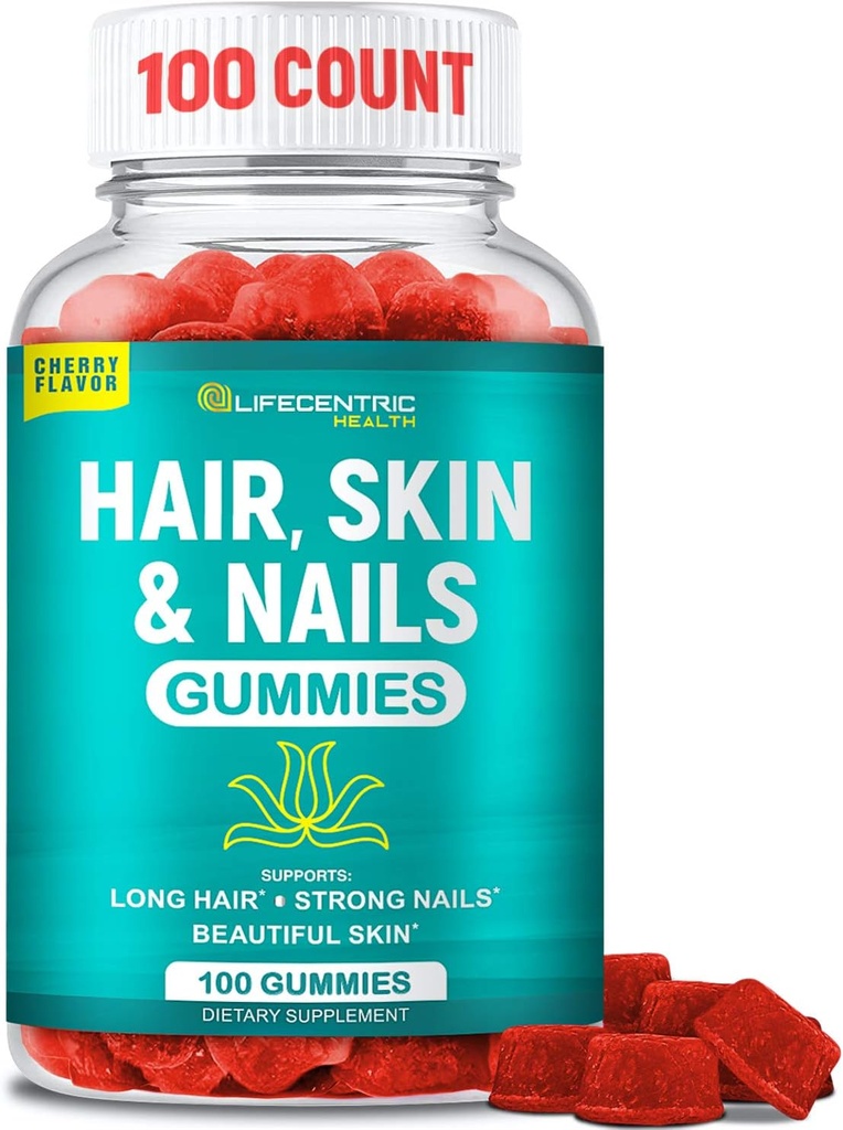 Hårskinn och naglar gummies med hög styrka Biotin 5000mcg | Tasty Hair Vitamins för kvinnor män och barn | Gluten Free Hair Nail och Skin Vitamins Plus Biotin Gummies för hårväxt