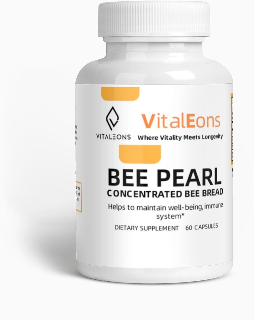 Bee Pollen Supplment - Bee Pollen, Propolis, ja Royal Jelly - Vitaleons Bee Pearl - Jokainen helmi on vitamiineja, mikroelementtejä, polyfenolit ja antioksidantteja (kasvissyöjä, 60 kapselia)