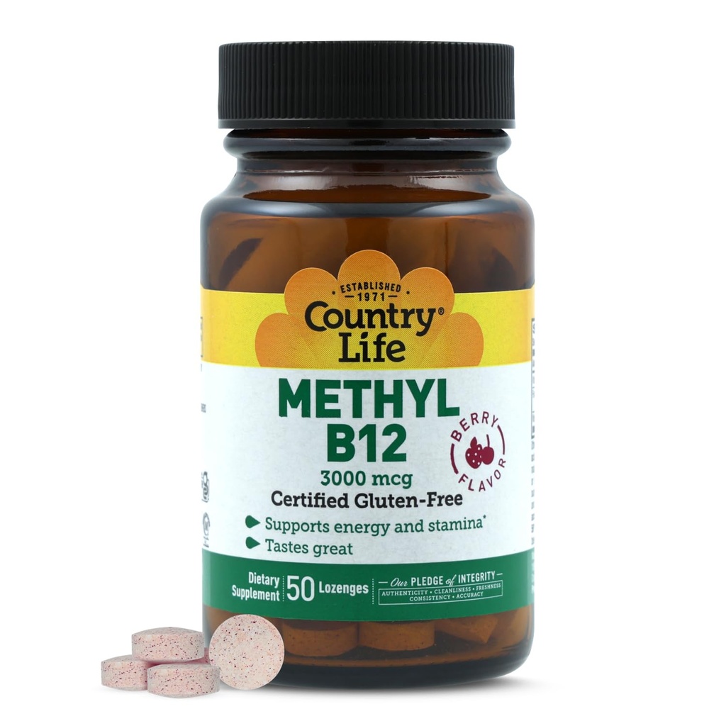 Maa Life Metyyli B-12 3000 mikrog Lozenges, Vegan, Methylcobalamin for Energy ja, helposti imeytynyt, B12-vitamiini, tukee energiatasoja, kestävyys & aineenvaihdunta, 50