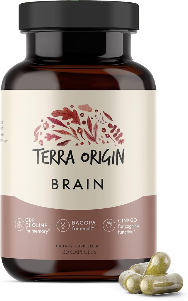 Terra Origin, terveet aivot täydentää, kapselit, 30 Servings, CDP Choline, Ginkgo Biloba Extract, ja Bacopa - terve mieli, parantaa muistia, palauttaa ja toiminto