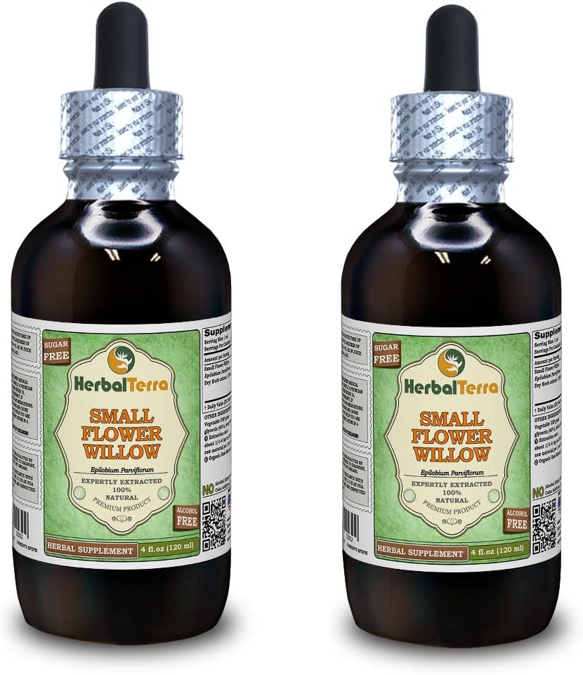 Small Flower Willow (Epilobium parviflorum) Glycerite, Torkad Herb Alcohol-Free Liquid Extract (Brand Name: HerbalTerra, Proudly Made in USA) 2x4 fl.oz (2x120 ml)