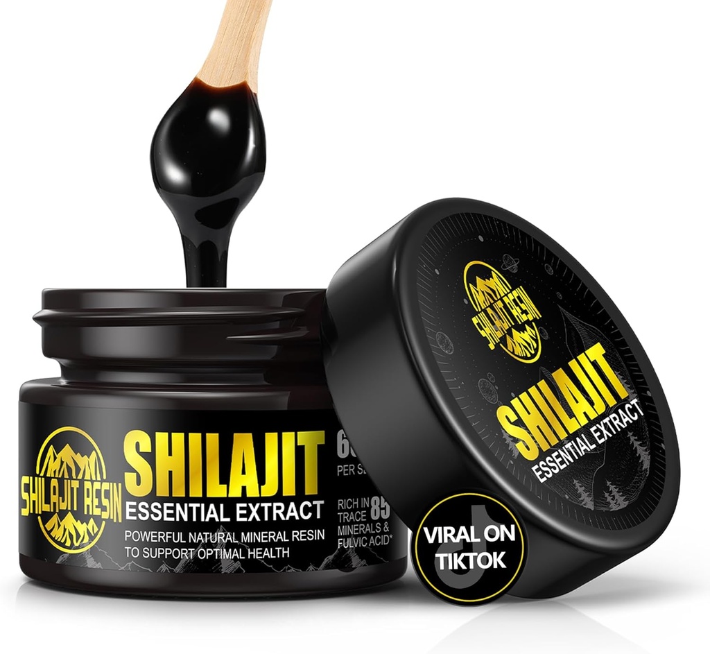 Boysea Organic Himalayan Shilajit Resin, 600mg Gold Grade Maximum Potency Natural Organic Shilajit Resin för Män & Kvinnor med 85+ Spår Mineraler & Fulvic Acid för Fokus & Energi, immunitet - 1,7 Ounce