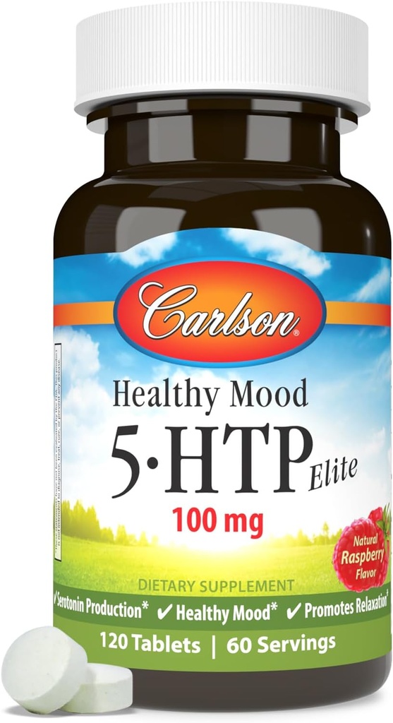 Carlson Healthy Mood 5- htp Elite 50mg Vadelmamureketta, 120 tablettia