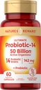 Probiootit prebiootit - 60 kapselia - 142 mg - 50 miljardia aktiivista organismia - kasvissyöjä, ei-GMO & Gluteenittomat lisäravinteet - Nature's Reward