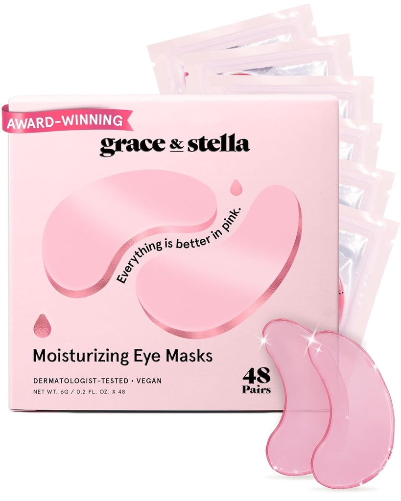 grace & stella Award Winning Under Eye Mask - Reduce Dark Circles, Puffy Eyes, Undereye Bags, Wrinkles - Gel Under Eye Patches - Gåvor för flickvän - Vegan Cruelty-Free Self Care (48 Pairs, Pink)