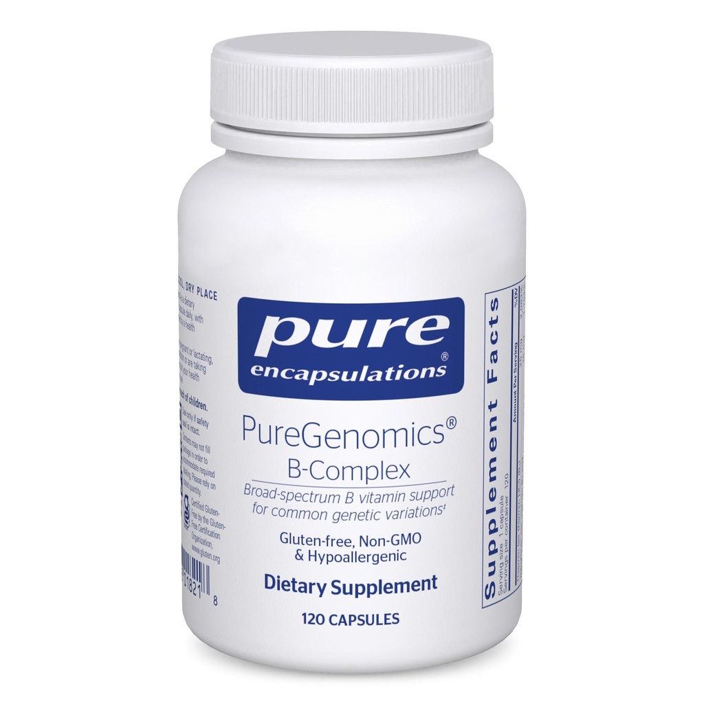 Pure Encapsulations PureGenomics B-Complex - Broad Spectrum B Vitamin Support för Genetic Expression, Cellular Function, Hormon Production & Energy Metabolism * - med vitamin B12 & B6-120 kapslar