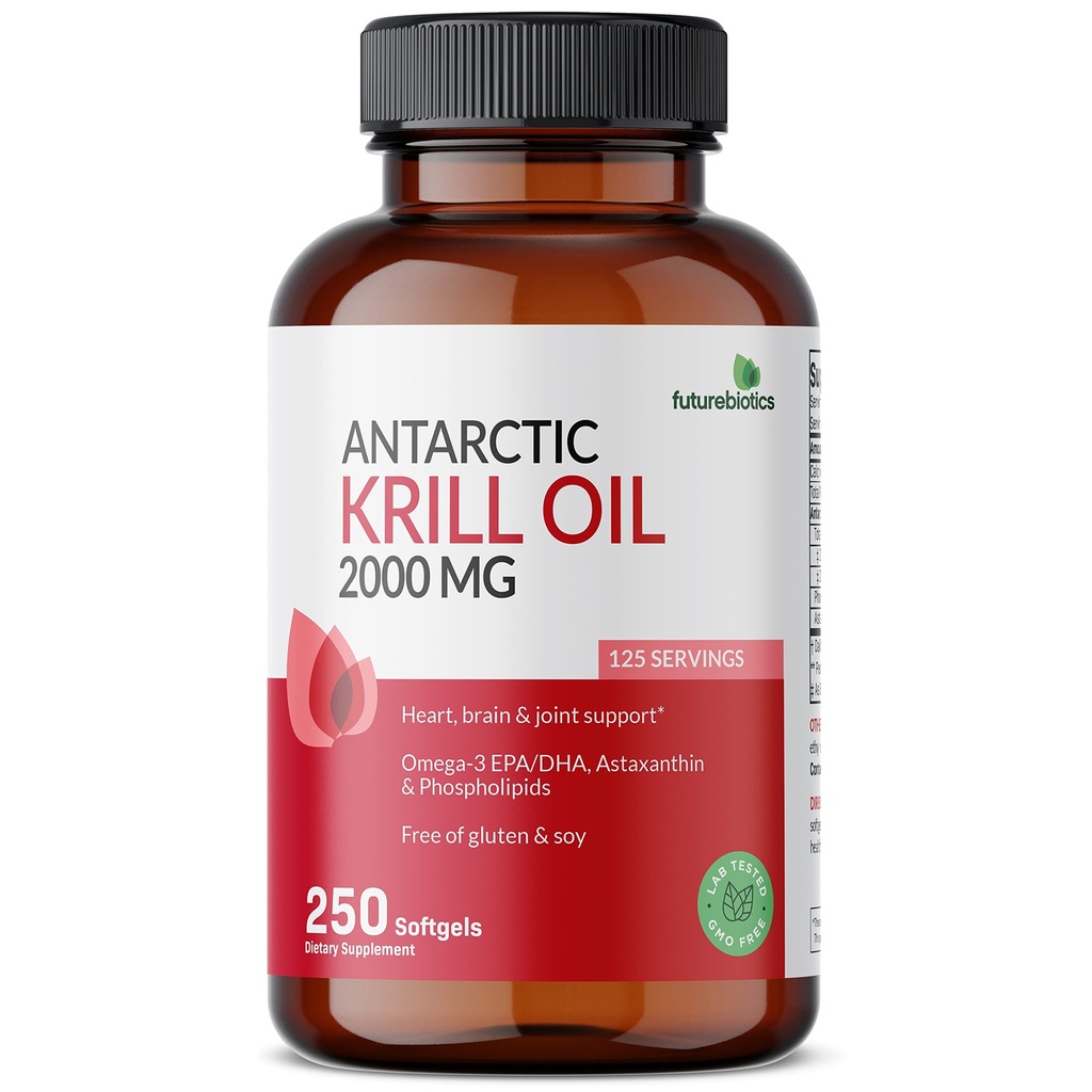 Futurebiotics Antarktis Krill Oil 2000mg kanssa Astaksantiini, Omega-3s EPA, DHA ja Fospholipids - 100% Pure Premium Krill Oil Heavy Metal Tested, Non GMO 250 Softgels
