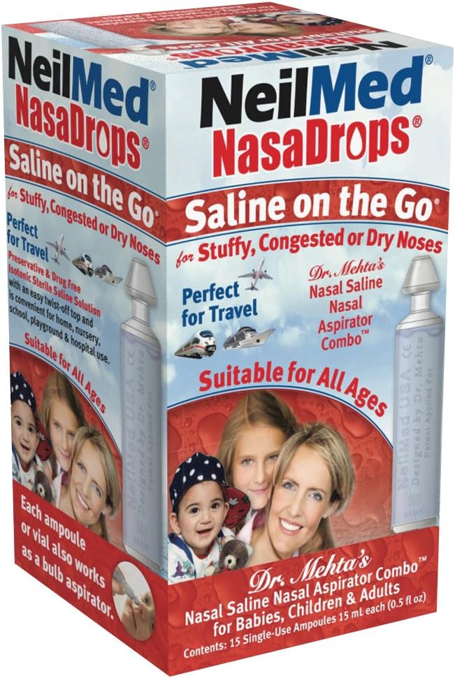 Neil Med NASA Drops Saline injektiopullot, 15 kertakäyttöistä ampullia, 0,5 Fl Oz