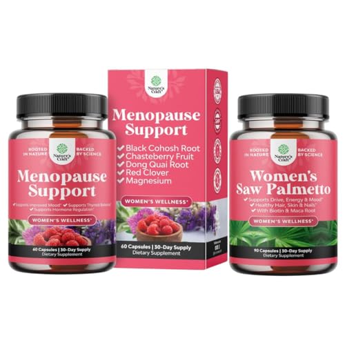 Bundle of Menopause Supplement for Night Sweats, Hot Flashs & Mood Swings with Dong Quai, Chaste Berry & Black Cohosh Root ja Saw Palmetto naisille 500mg DHT Blocker Maca Root & Biotin