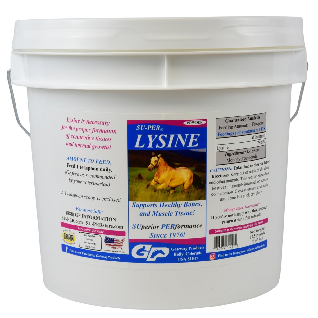 SU-PER Lysine Supplement för hästar - Stöder hälsosamma ben och muskelproblem - Equine Essential Amino Acid - 12,5 pund, 47 månaders leverans