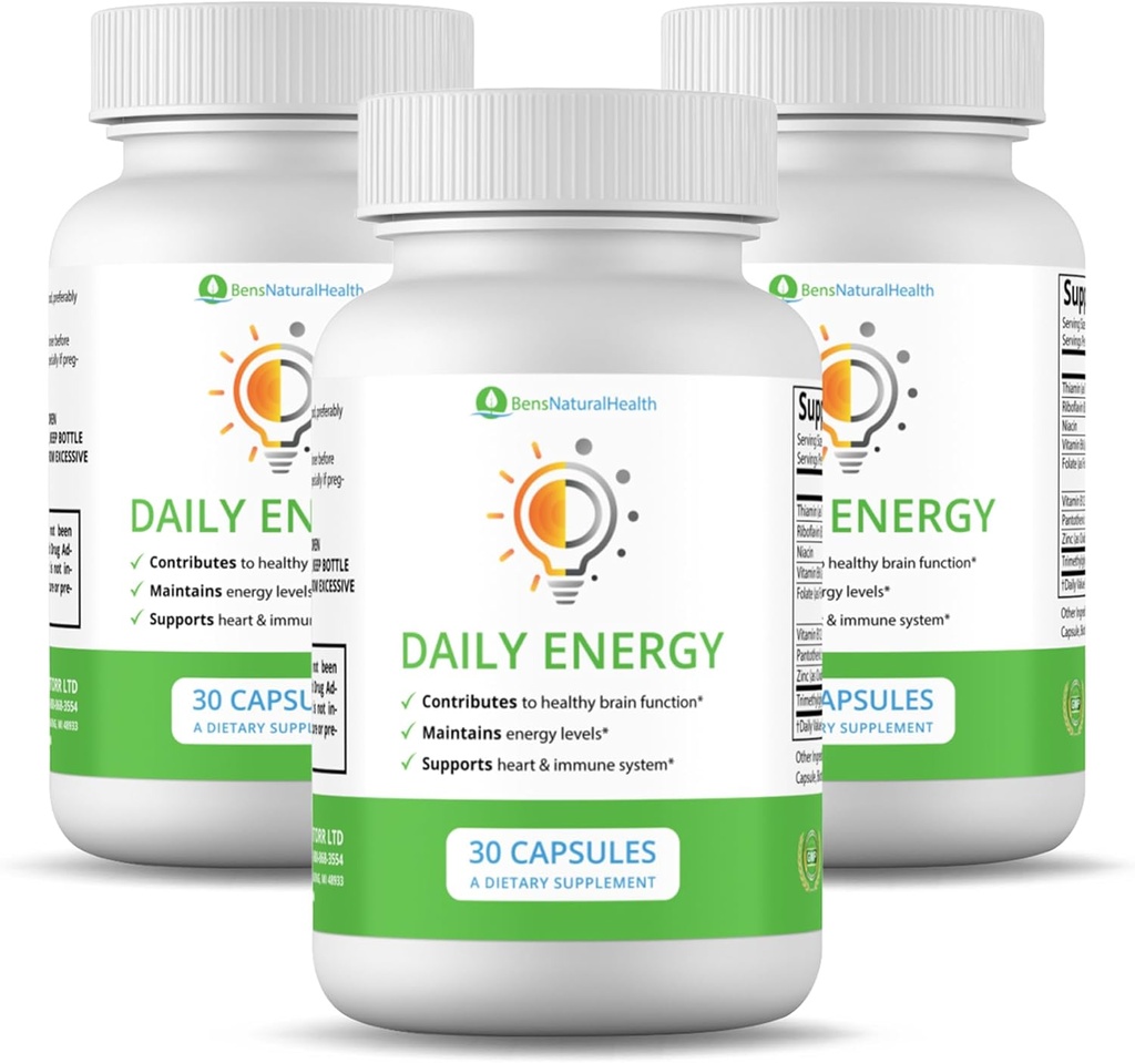 Ben Natural Health Daily Energy B-Vitamin Complex med TMG och Zink för naturlig energi, stress, fokus och immunstöd, 30 kapslar, 3 Pack
