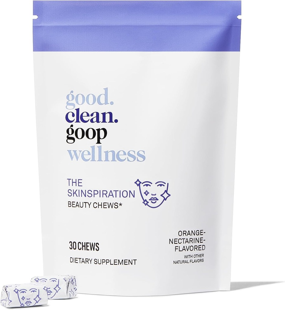 good.clean.goop Wellness Skinspiration Beauty Chews | Kosttillskott för glödande hud | Vitamin E & Niacin | Orange Nectarine smaksatt | Förbättrar hudvård rutin | Förpackning med 30 Chews | Vegan