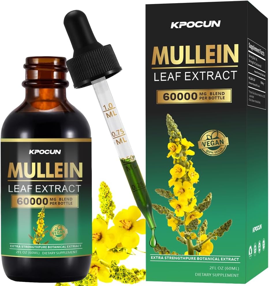 Müllein Drops for Keuhkot - Lung Cleanse - Leaf Extract - kasviperäisiä lisäravinteet - Tehokas Mullein varten Immuuneja tukea,Detox & hengitysteiden tuki - 2 fl oz