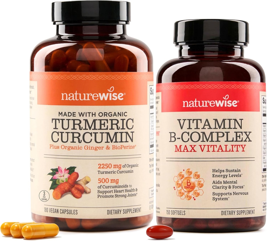 NatureWise Curcumin Turmeric 2250mg & B-vitamiini Complex naisten ja miesten - 150 Softgels Cellular Energy Mental Clarity Tuki