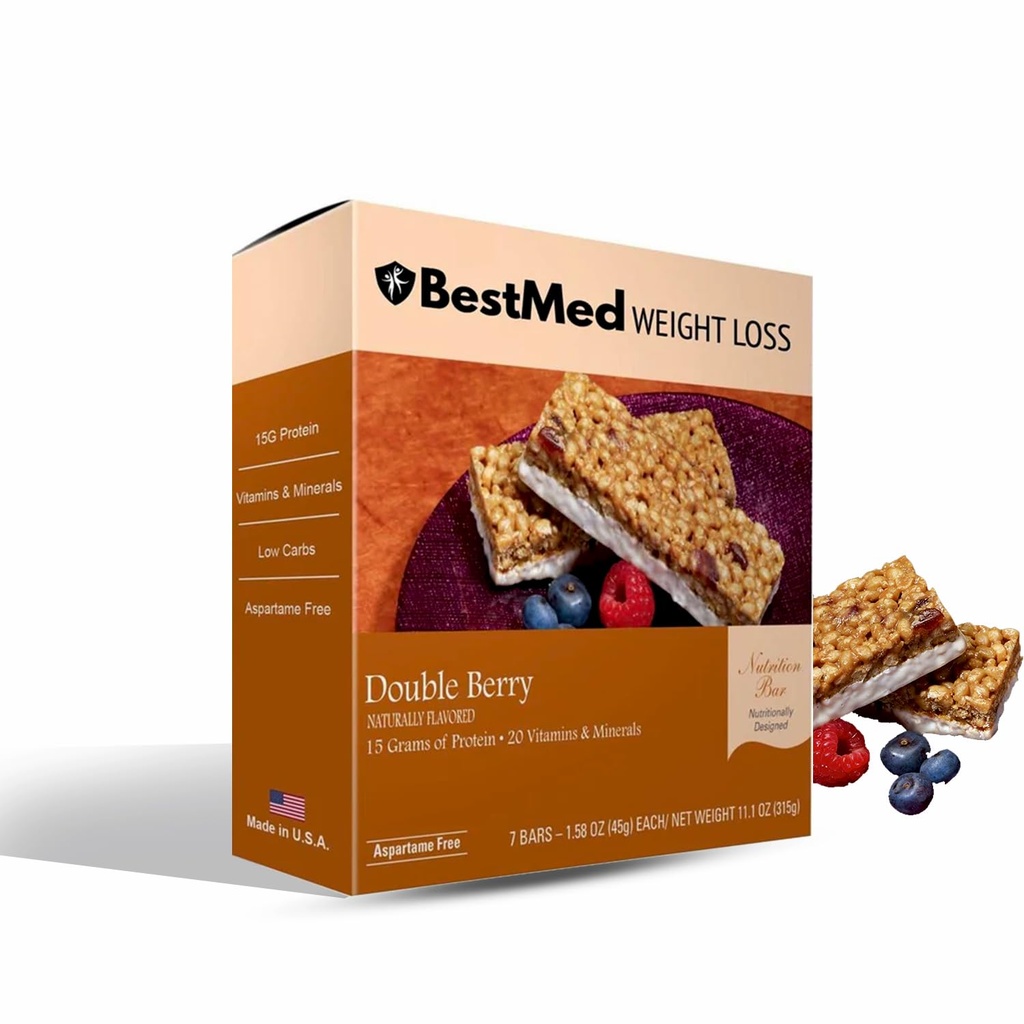 BestMed - High Protein Nutrition Bar - Low-Carb, 15g Proteiinia, Low Sugar, High Fiber, Low Calorie, Ateriankorvike Bar (Double Berry, 1 laatikko - 7 Count)