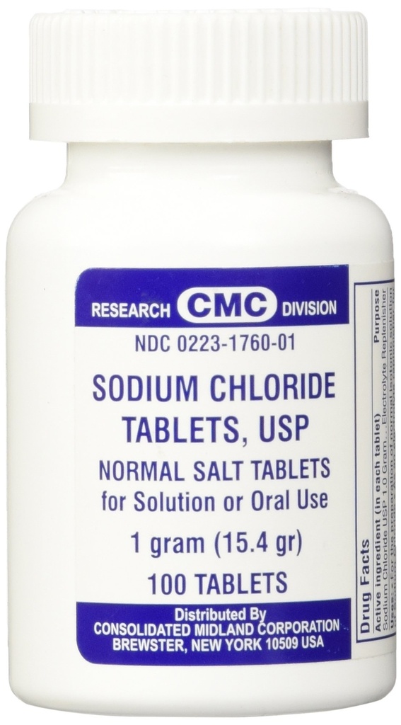 Natriumklorid tabletter 1 Gm, USP Normal Salt tabletter - 100 tabletter