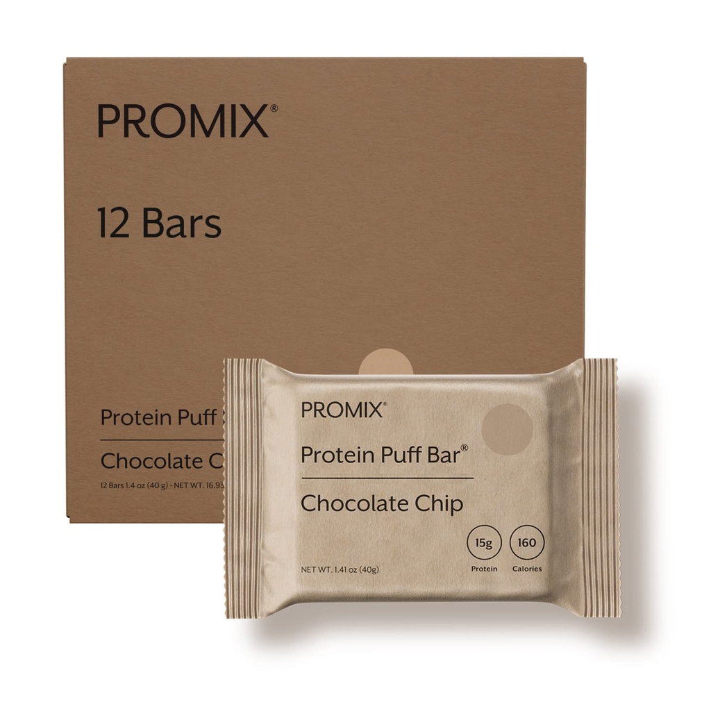 ProMix Nutrition Protein Puff-patukat, 12-pakkaus - Suklaa Chip - Marshmallow Crispy Treat - Great Maukasta & Tervettä On The Go Välipala - Korkea proteiini & vähäkalori - ei-GMO & vapaa gluteenista, soijasta, & maissi