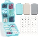 3 pakkaus, 14 GRIDS Travel Pill Organizer Box etiketeillä - Travel Medicine Case Kit - Pocket Daily Pharmacy Container - Matkalääkkeiden haltija Dispender Fish Oil Vitamiin Storage
