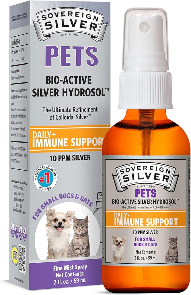 Sovereign Silver Lemmikit Immuunituki, Kolloidinen Silver, Bio-Active Silver Hydrosol, koirille ja kissoille, 10 ppm, Fine Mist Spray, 2 Fl Oz