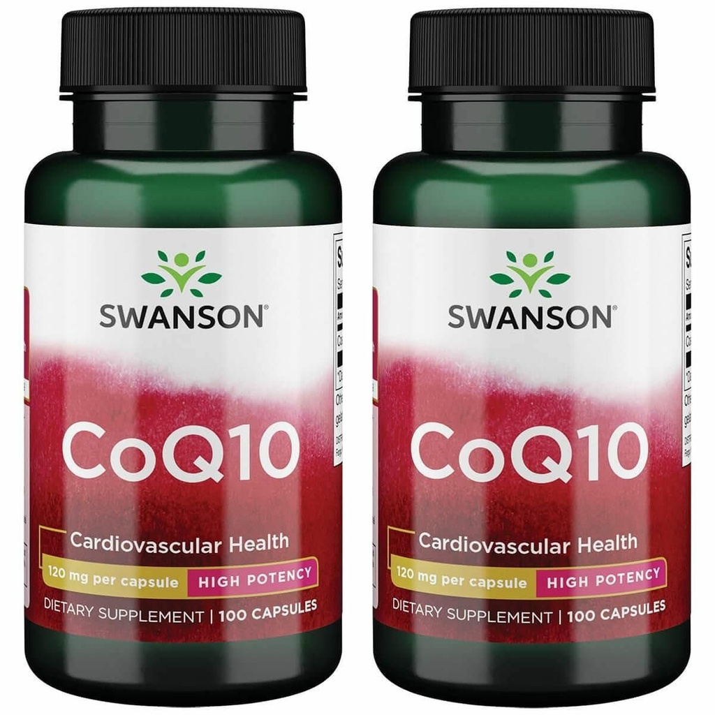 Swanson CoQ10 - auttaa edistämään sydänterveyttä, energiatukea, & Aids yleistä sydän- ja verisuonijärjestelmän terveys - auttaa säilyttämään Coenzyme Q10 täydentää - (100 kapselia, 120 mg Each) (2 pakkaus)