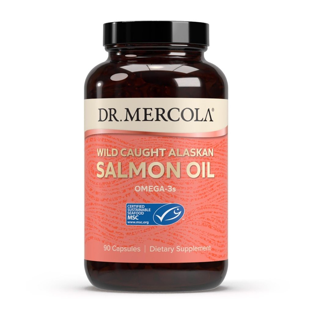Dr Mercola Wild fångade Alaskan laxolja, 30 portioner (90 kapslar), Omega-3, kosttillskott, stöder hälsosam hjärna och kognitiv funktion, icke-GMO, MSC Certified