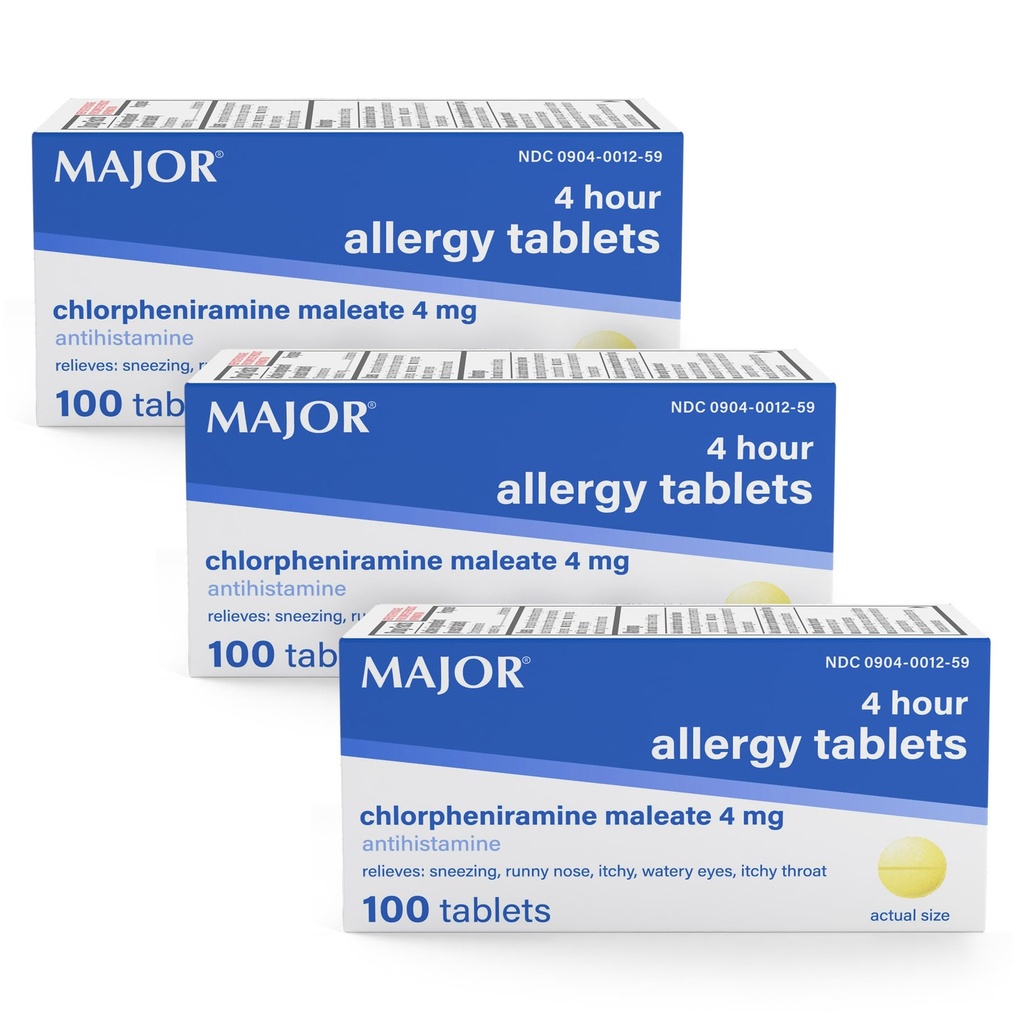 TÄRKEÄÄ 4 Mg Allergiatabletit - Klorfeniramiini Maleaatti 4- tunnin allergialääkkeet - Antihistamiini Aivastuksen, kutinaisten vetisten silmien, kutinakurkun ja Runny Nenä - 100 Count (3 Pack)