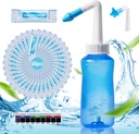 Neti Pot Sinus huuhtelu Pullonpesu Puhdistus Paine huuhdella nenän kastelu 60 Nasal pesu suola pakkaukset & 300 ML Neti pullo täydennyspakkaus Idea ja tarra lämpömittari aikuisten ja lasten (sininen)