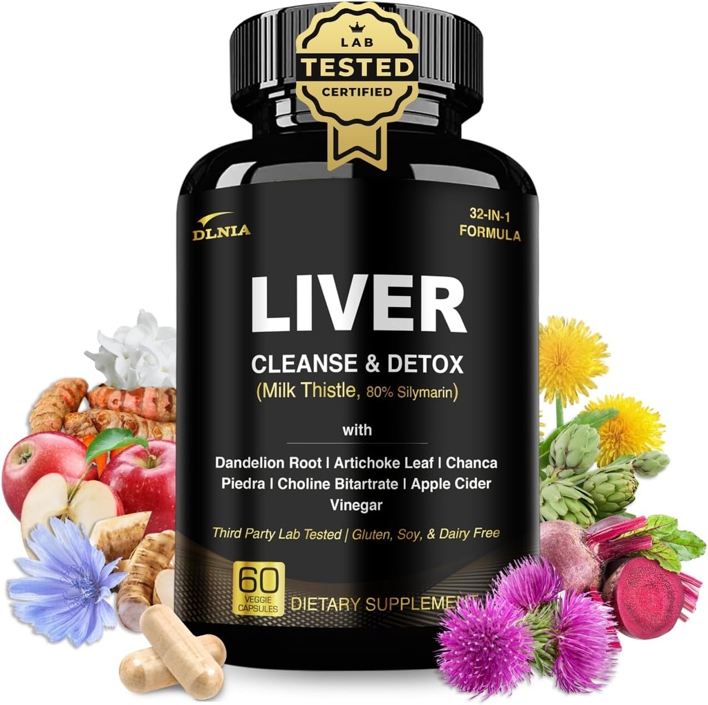 32 in 1 Liver Cleanse Detox & Repair Formula Apple Sider Viinietikka, Milk Thistle Supplement, Artisokka, Voikukka juuri täydentää - ei-GMO & Vegan Herbal Liver Support & Repair
