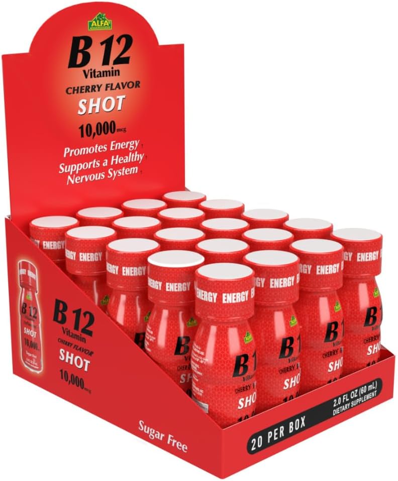 ALFA-VITAMIINIT B12-vitamiini ammuttu 10000 MCG korkein vahvuus - sokeriton, kofeiiniton - energia ammuttu (2.0 FL OZ pullo) 20 pakkaus