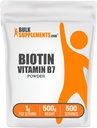 BulkSuplements.com Biotin 10000mcg jauhe - B-vitamiini, vitamiineja hiusten, ihon ja kynsien - Gluteeniton, 1 g per tarjoilu (10 mg Biotin), 500g (1,1 lbs) (pakkaus 1)