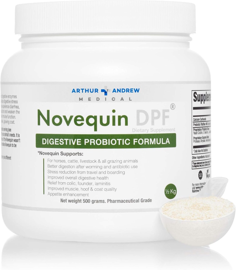 Arthur Andrew Medical, Novequin DPF, Digestiivinen Probiootti Formula suurille eläimille, Prebiootit, Probiootit, ja Entsyymit, Ei-GMO, 500 Grams