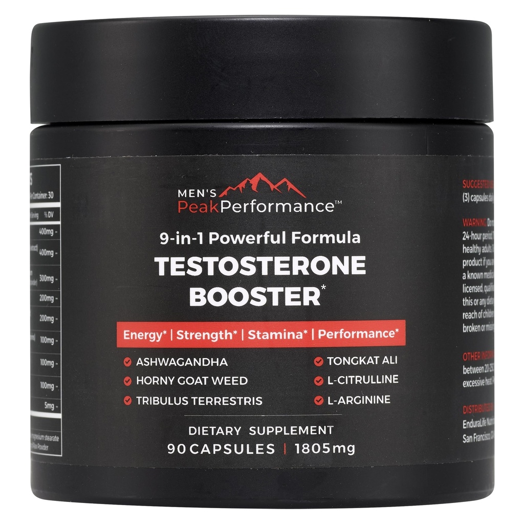 MEN'S PeakPerformance - Testosteron Booster Supplement för män - Boost Stamina, Muscle Growth, Energy, Strength, Endurance & Drive - Ashwagandha, Tribulus, L-Arginine, Tongkat Ali-90 kapslar